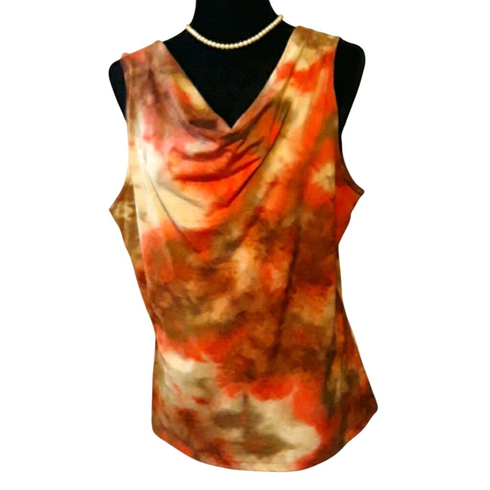 MKM Designs Tie Dye Cowl Neck Sleeveless Top Orange Boho Y2k XL